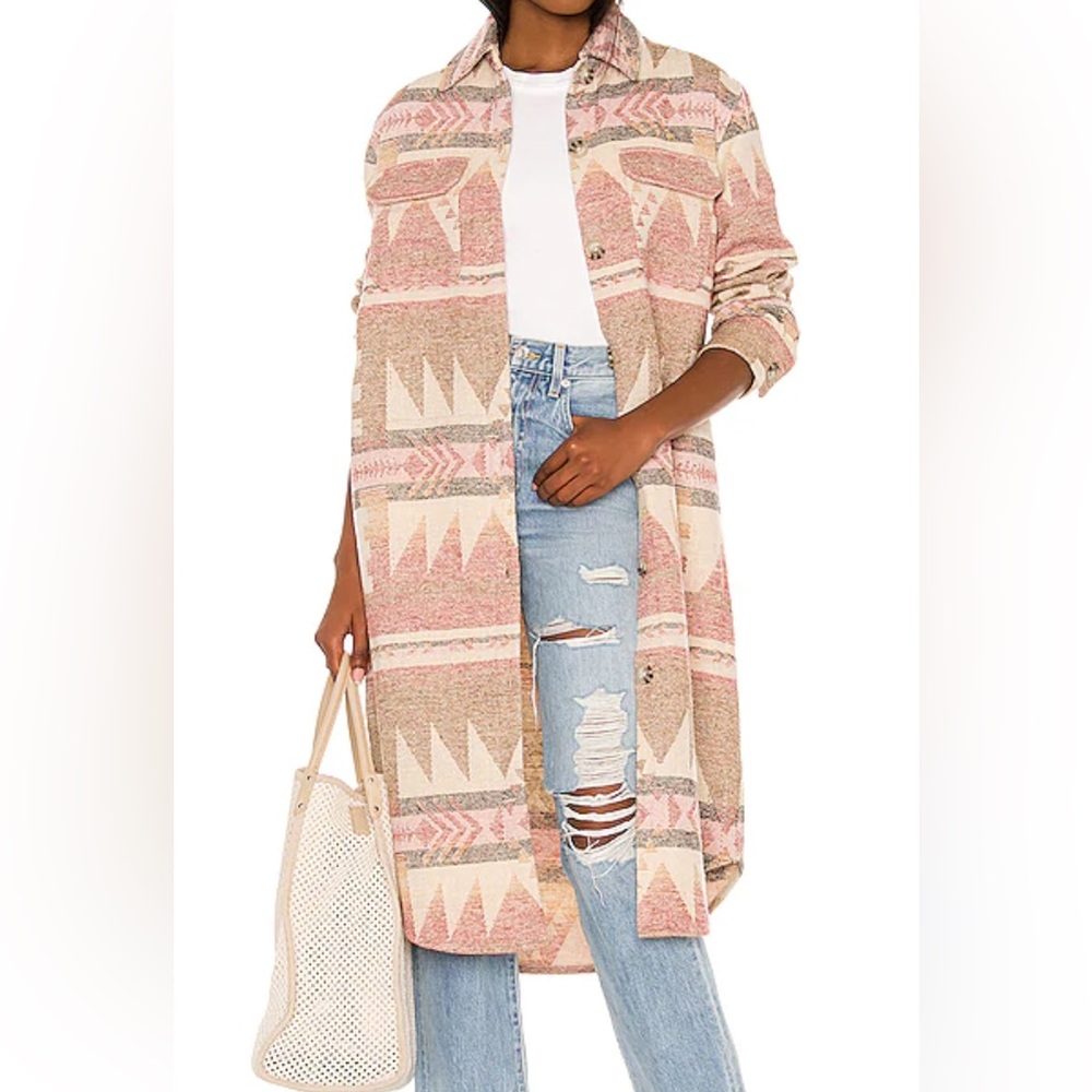 Steve Madden Long Aztec Shacket - Pink/Cream